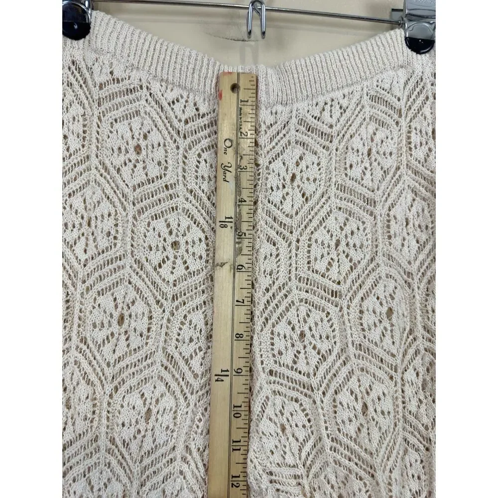 Women’s Crochet Lace Cover Up Pants Cream Boho Cottagecore Resortwear Size L
